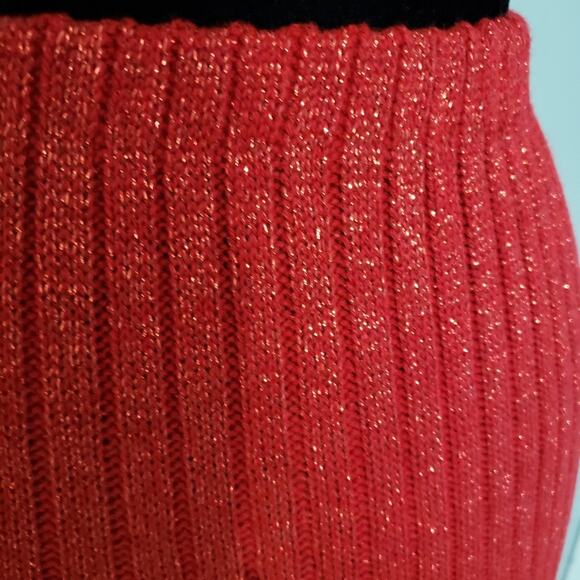 Vintage Mathias Red and Silver Metallic Knit Sweater Skirt Suit Medium - Picture 3 of 11